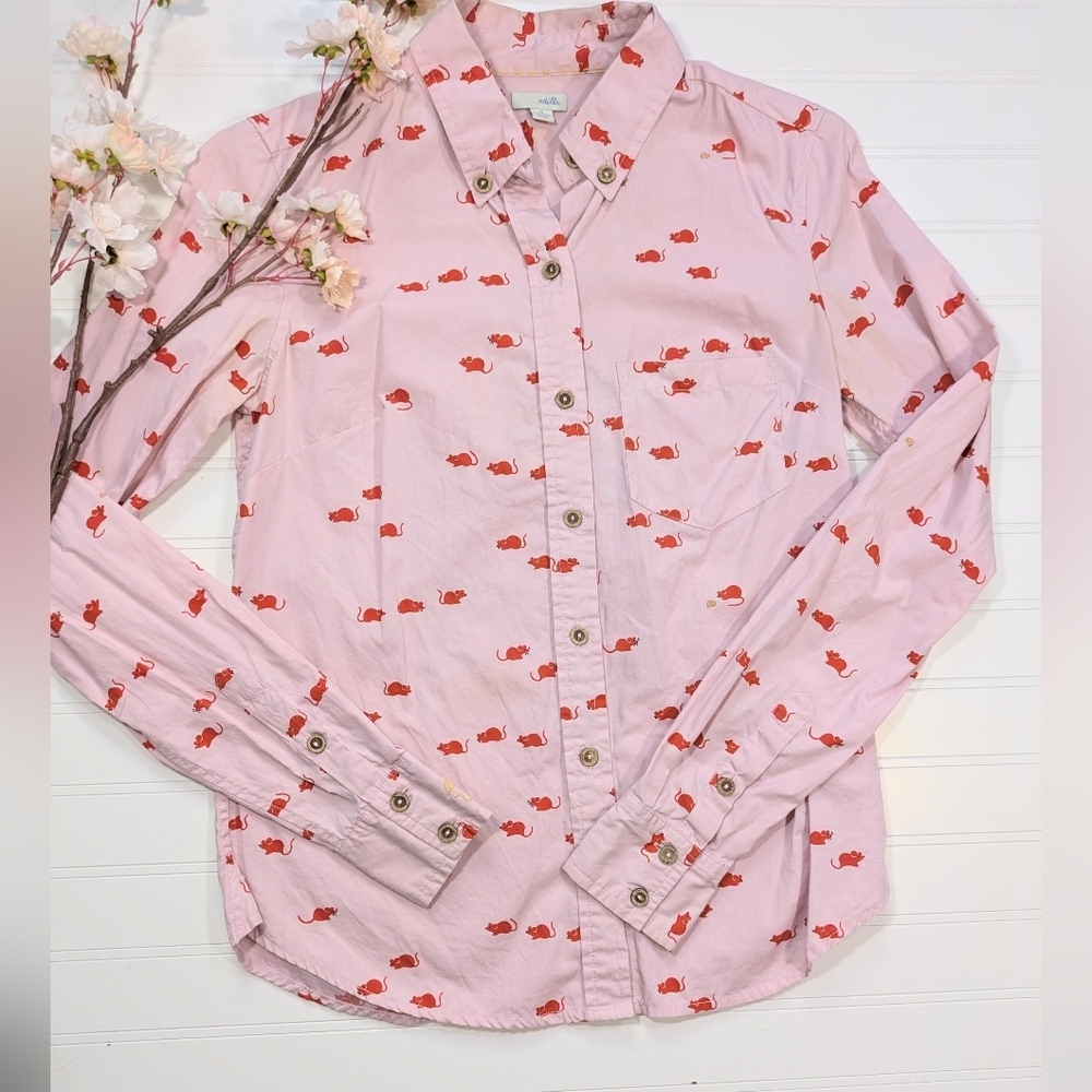 Anthro Odille Mouse/Embroidered Cheese Button Down Shirt